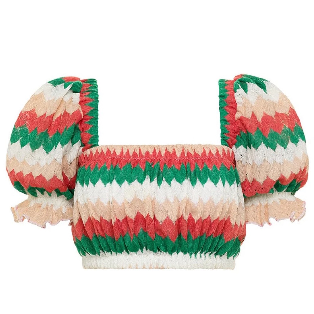 MONTCE Gelato Marcela Off Shoulder Crop Bikini Top Knit Multi Chevron Small